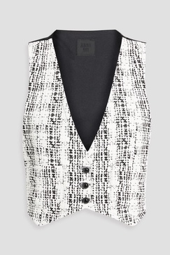 Cropped satin-paneled tweed vest