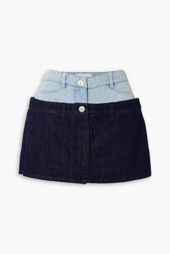 Paneled two-tone denim mini skirt