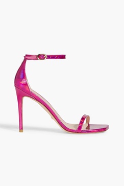 Iridescent-effect faux patent-leather sandals