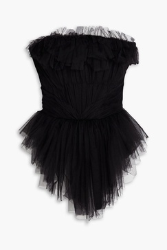 Strapless ruffled tulle bustier top