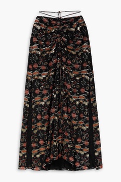 Safia Ruched Metallic Thread Cut Silk-Blend Crepe Maxi Skirt