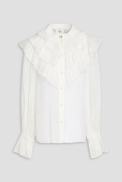 Serene ruffled linen and silk-blend blouse