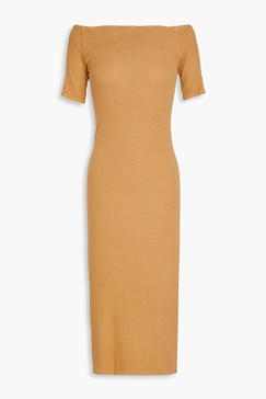 Off-the-shoulder ribbed jersey midi dress