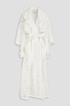 Double-breasted cotton-blend corded lace trench coat