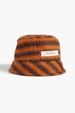 Logo-appliquéd striped knitted bucket hat