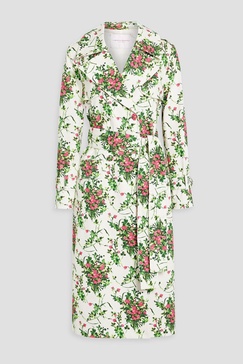 Floral-print cotton-blend faille trench coat