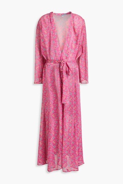 Marianna metallic floral-print crepon kaftan