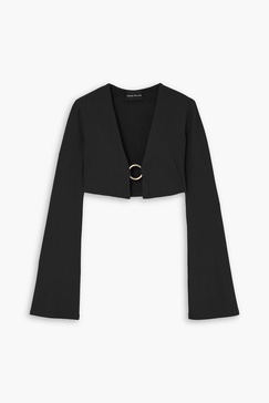 Cropped ring-detailed ribbed jersey cardigan