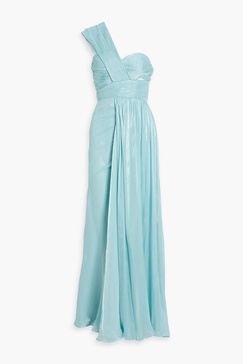 One-shoulder plissé-georgette gown