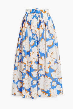 Amabelle pintucked floral-print linen midi skirt