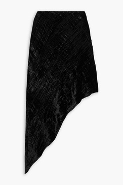 Asymmetric crinkled-velvet midi skirt