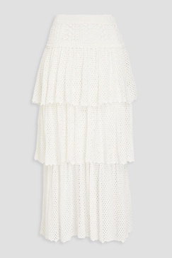 Tiered crocheted cotton midi skirt