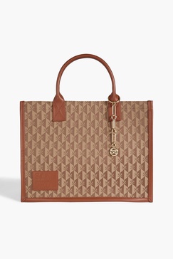 Leather-trimmed jacquard tote