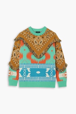 Icon fringed jacquard-knit wool sweater