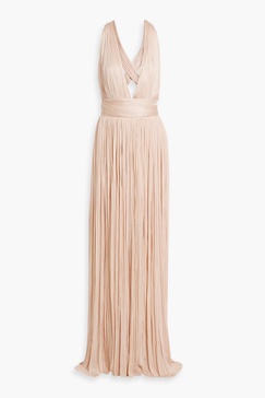 Rayana pleated crochet-knit silk gown