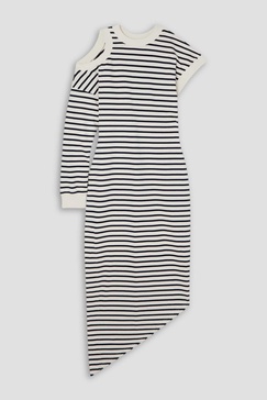 Asymmetric striped cotton-jersey dress