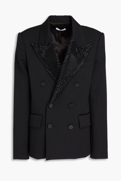 Double-breasted crystal-embellished wool-blend twill blazer