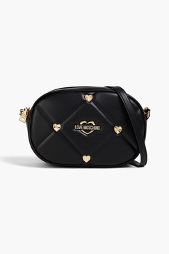 Embellished quilted faux leather cross-body bag