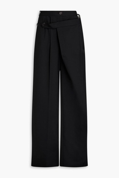 Pleated layered twill wide-leg pants