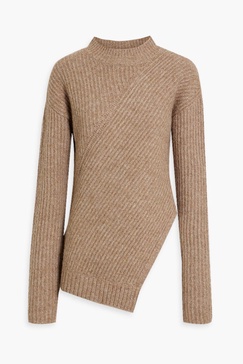 Krissa asymmetric brushed ribbed-knit sweater