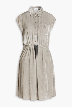 Bead-embellished corduroy shirt dress