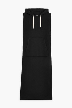 Snap-detailed ribbed cotton hooded midi dress