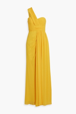 One-shoulder draped chiffon gown