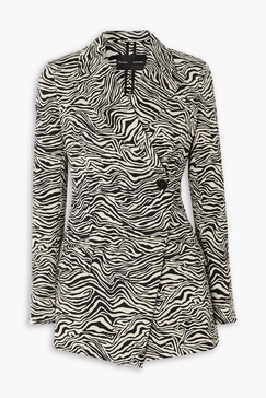 Asymmetric zebra-jacquard stretch cotton-blend blazer