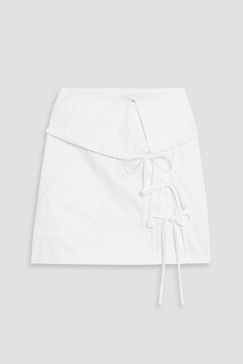 Bow-detailed cotton-poplin mini skirt