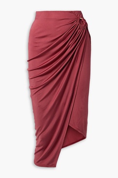 Coastline ring-embellished wrap-effect stretch-jersey midi skirt