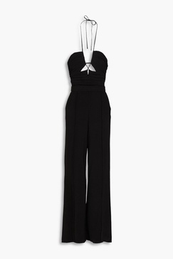 Gala cutout pleated crepe halterneck wide-leg jumpsuit