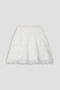 Ines embroidered voile and guipure lace mini skirt