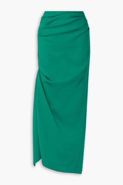 Asymmetric gathered woven maxi skirt