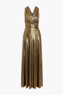 Melika gathered metallic jersey gown