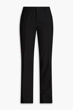 Twill-trimmed wool-blend crepe straight-leg pants