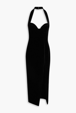 Nabine velvet halterneck midi dress