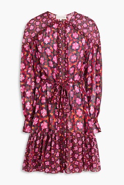 Pixie ruffled floral-print silk-chiffon mini dress