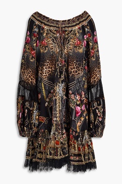 Embellished printed silk-chiffon mini dress