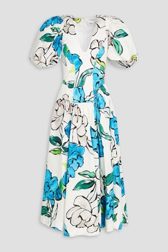 Pedestal floral-print linen-blend midi dress