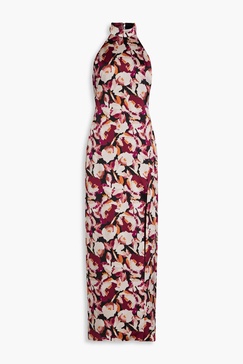 Ramina floral-print silk-satin crepe halterneck gown