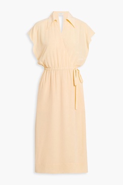 Karina cutout washed-silk midi wrap dress