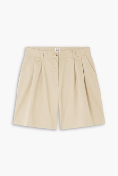 Pleated  cotton-twill shorts