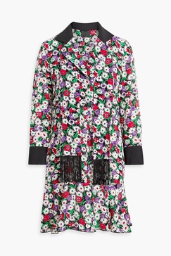 Floral-print silk crepe de chine mini shirt dress