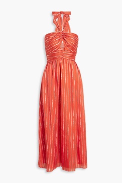 Reid cutout striped georgette halterneck midi dress