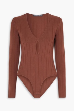 Cutout ribbed-knit bodysuit