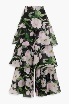 Tiered floral-print silk-chiffon wide-leg pants