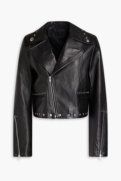 Studded leather biker jacket