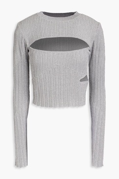 Anja cutout metallic ribbed-knit top