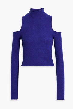 Cold-shoulder cashmere and silk-blend turtleneck sweater