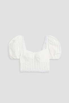 Menorca cropped shirred broderie anglaise cotton-blend top